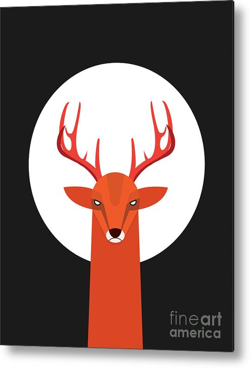 Deer Metal Print featuring the digital art Deer and Moon by Volkan Dalyan