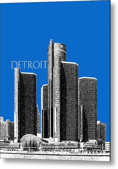 Detroit Metal Print featuring the digital art Detroit Skyline 1 - Blue by DB Artist