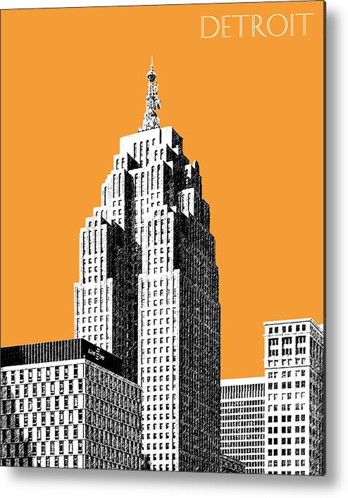 Detroit Metal Print featuring the digital art Detroit Skyline 2 - Orange by DB Artist