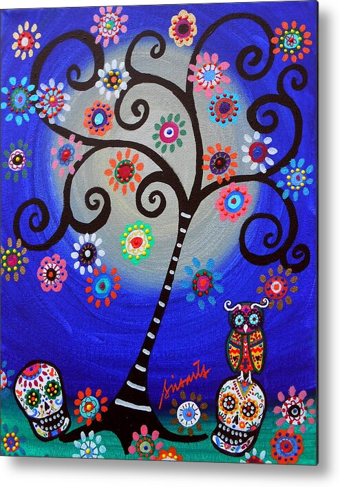 Bird Metal Print featuring the painting Dia De Los Muertos Owl by Pristine Cartera Turkus