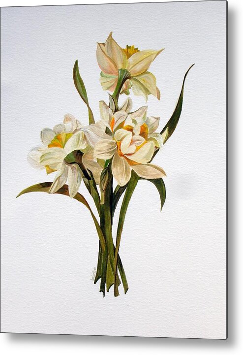 Fresh Metal Print featuring the painting Double Narcissi Spring Flower Bouquet by Taiche Acrylic Art