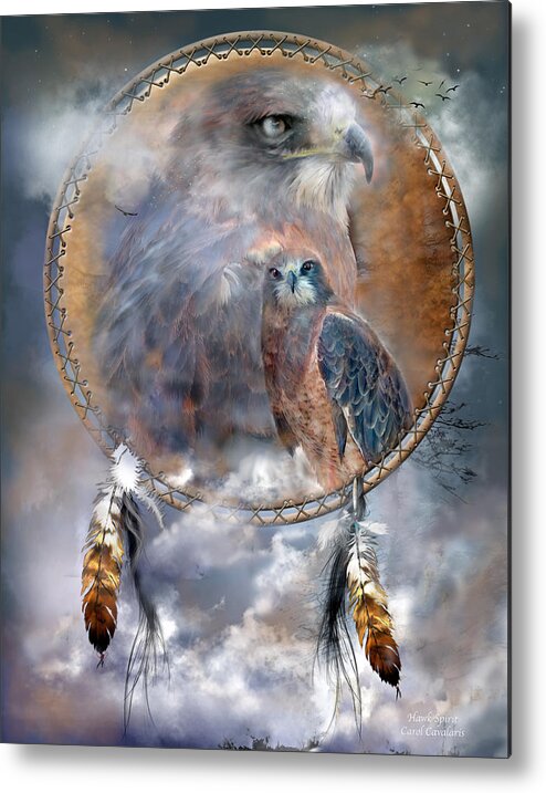 Carol Cavalaris Metal Print featuring the mixed media Dream Catcher - Hawk Spirit by Carol Cavalaris