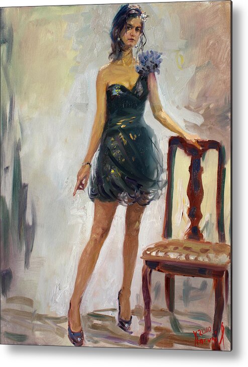 Girl Figure Metal Print featuring the painting Dressed Up Girl by Ylli Haruni