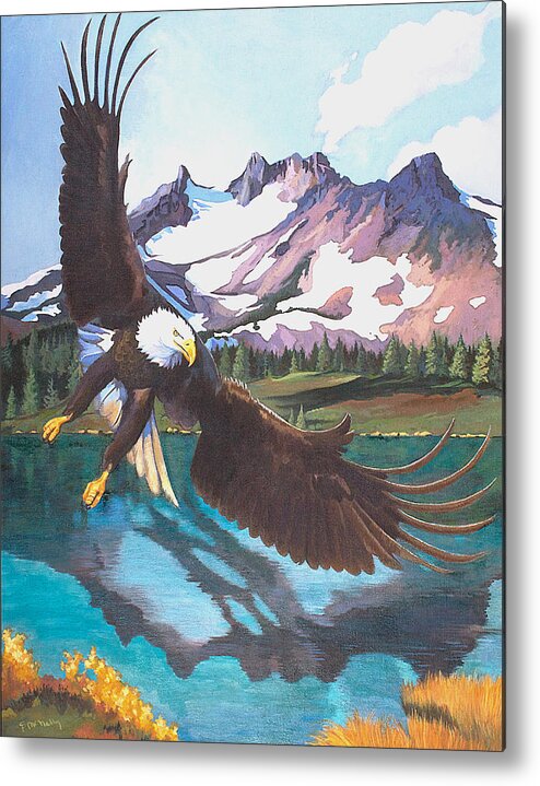 Eagle Metal Print featuring the painting Eagle Oregon Lake by Susan McNally