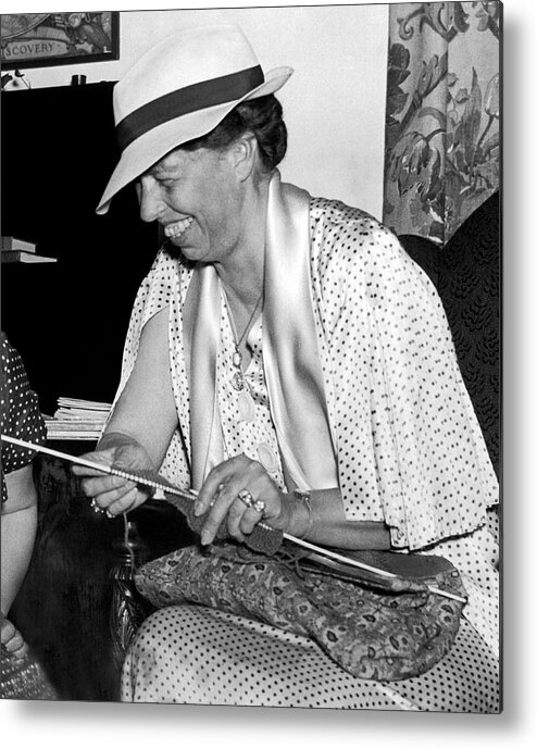 1936 Metal Print featuring the photograph Eleanor Roosevelt Knitting by Underwood Archives