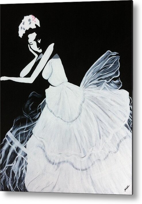 Black And White Metal Print featuring the painting Elvira by Yolanda Holmon