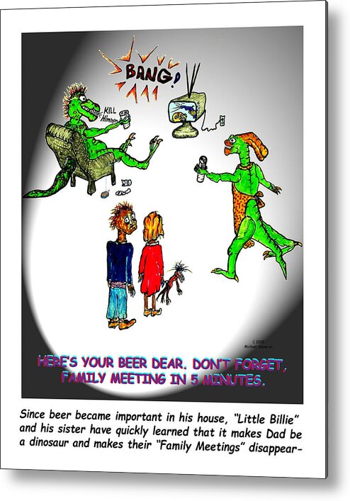 Dinosaur Metal Print featuring the painting Family Meeting for Billie by Michael Shone SR