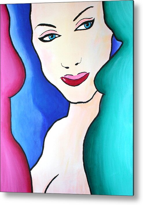 Female Metal Print featuring the painting Female Face Shapes and Forms by Bob Baker