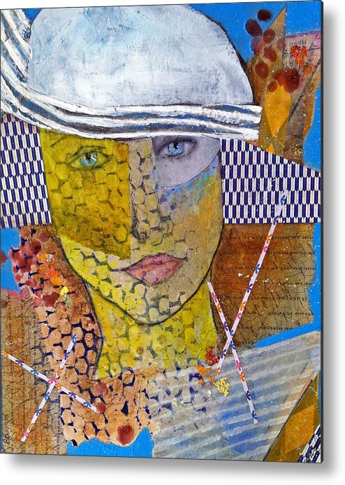 Blue Metal Print featuring the painting Femme au Chapeau I by Elizabeth Bogard