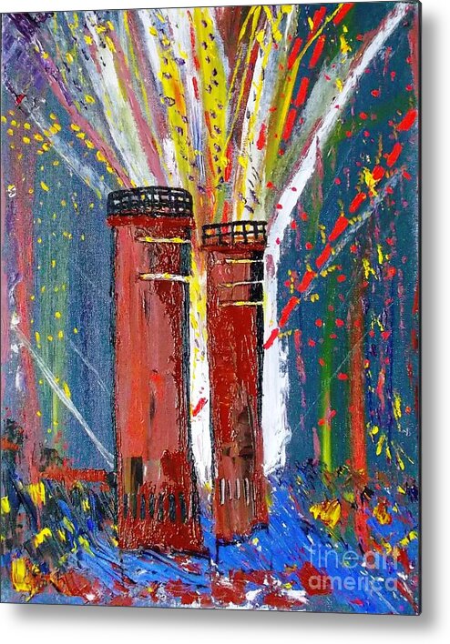 Observation Towers Metal Print featuring the painting Firetowers Fireworks by Leslie Byrne