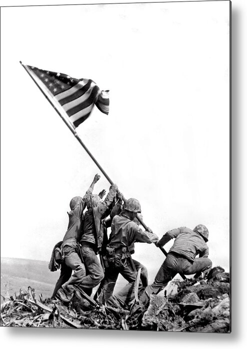 1945 Metal Print featuring the photograph Flag Raising At Iwo Jima by Underwood Archives