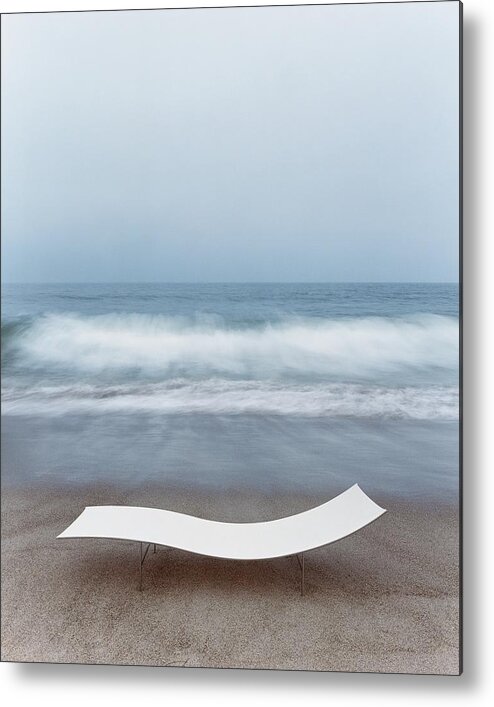 Nobody Metal Print featuring the photograph Flexy Batyline Mesh Curve Chaise On Malibu Beach by Simon Watson