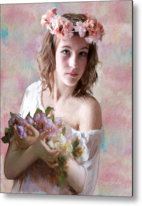 Flower Metal Print featuring the painting Flower Girl by Portraits By NC