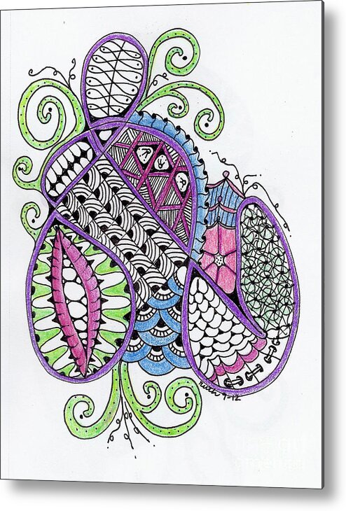 Zentangles Metal Print featuring the mixed media Flutterbug by Ruth Dailey