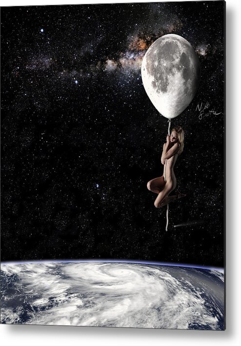 Moon Metal Print featuring the digital art Fly Me to the Moon by Nikki Marie Smith