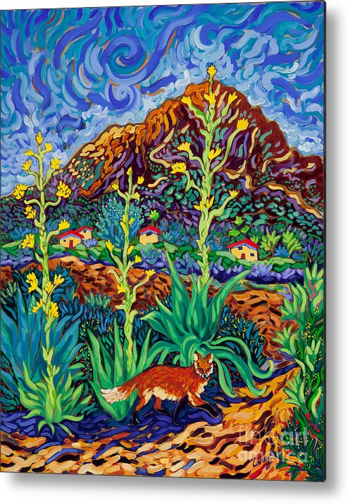 Fox Metal Print featuring the painting Fox in Lomas Serenas by Cathy Carey