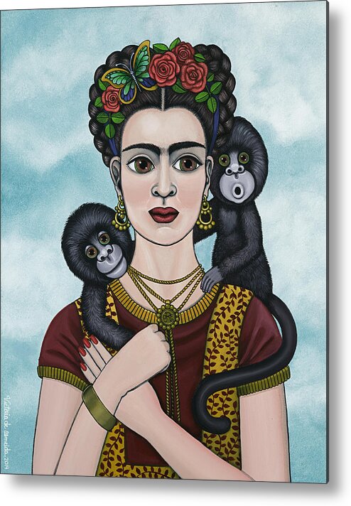 Frida Kahlo Metal Print featuring the painting Frida In The Sky by Victoria De Almeida
