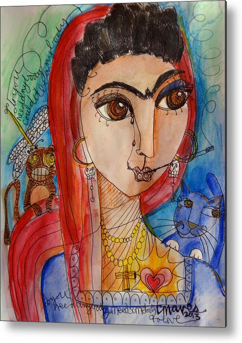 Frida Kahlo Metal Print featuring the painting Frida Love for la Madonna by Laurie Maves ART