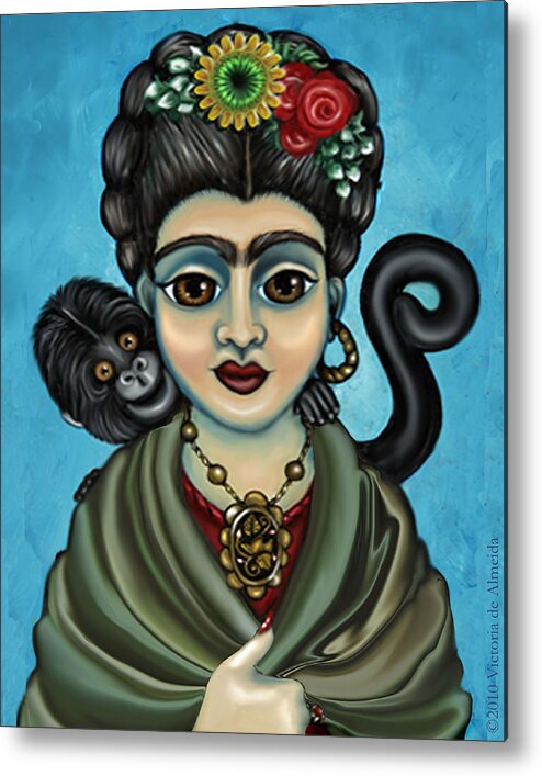Frida Metal Print featuring the painting Frida's Monkey by Victoria De Almeida