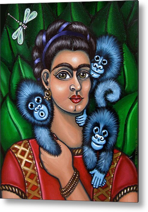 Folk Art Metal Print featuring the painting Fridas Triplets by Victoria De Almeida