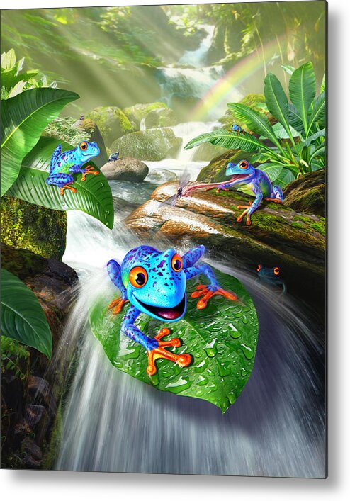 Frogs Metal Print featuring the digital art Frog Capades by Jerry LoFaro