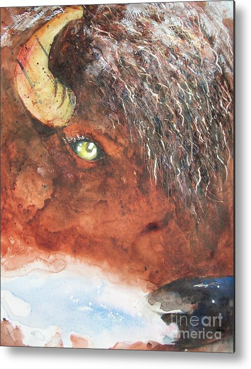 Bison Metal Print featuring the painting Frosty Bison Breath by Carol Losinski Naylor