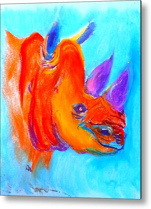 Animals Metal Print featuring the painting Funky Rhino African Jungle by Sue Jacobi