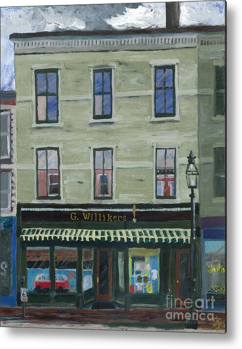 Portsmouth Shopfronts Americana #portsmouthnh #enpleinair #shopfronts Metal Print featuring the painting G. Willikers by Francois Lamothe
