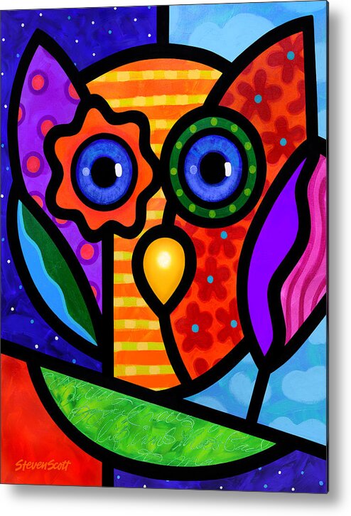 Owl Metal Print featuring the painting Garden Owl by Steven Scott