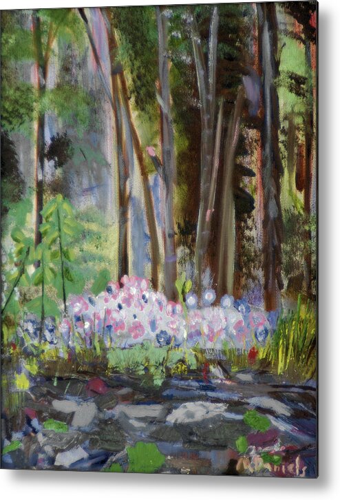 Wood Trail Flower Garden Rock Forest Path Walkway Metal Print featuring the painting Gateway At The Balsams by Michael Daniels