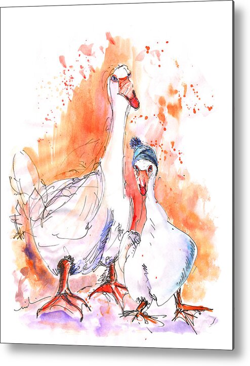 Travel Metal Print featuring the painting Geese in Spanish Winter by Miki De Goodaboom