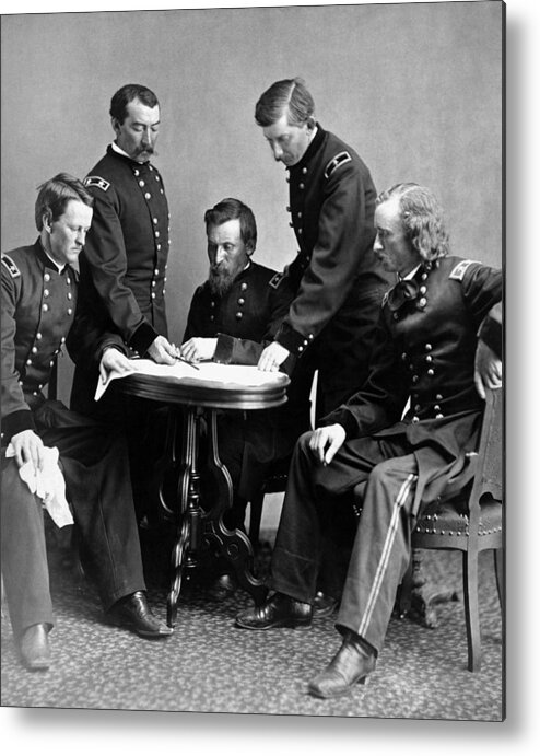 Philip Sheridan Metal Print featuring the photograph General Philip Sheridan And His Staff by War Is Hell Store