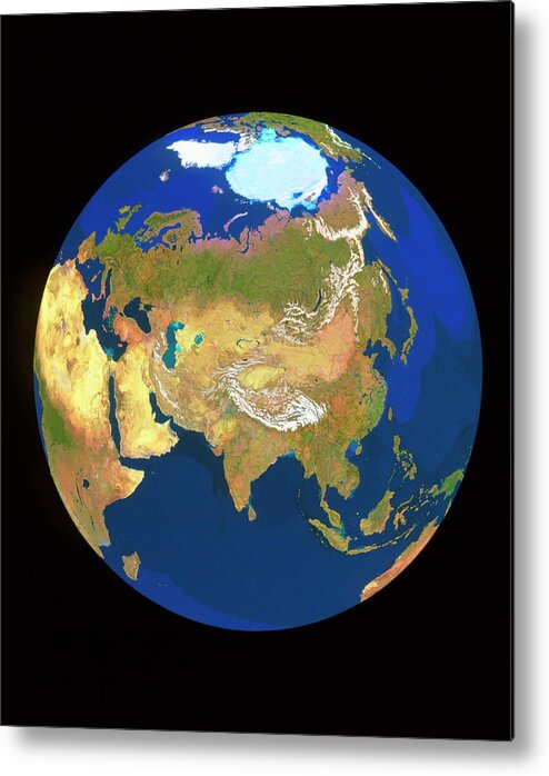 Whole Earth Metal Print featuring the photograph Geosphere Whole Earth Centred On Himalayas by Copyright Tom Van Sant/geosphere Project, Santa Monica/science Photo Library