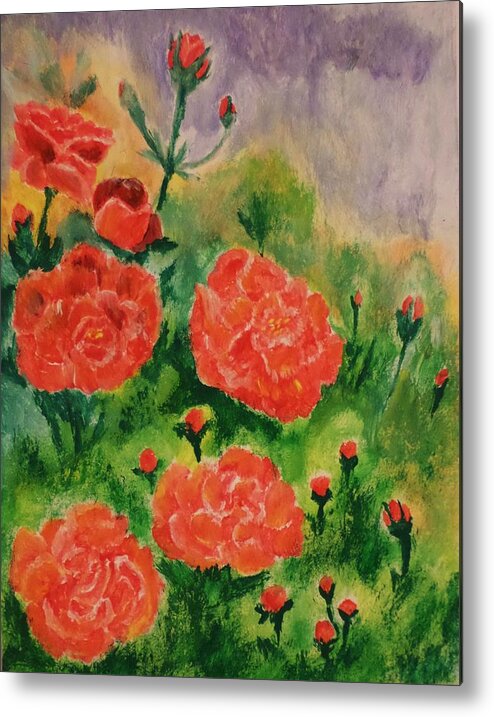 Red Flowers Metal Print featuring the painting Geraniums by Christy Saunders Church