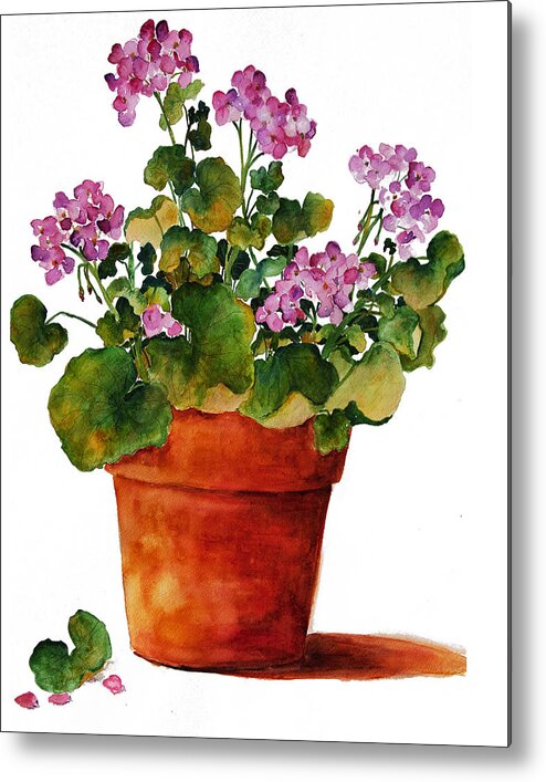 Geraniums Metal Print featuring the painting Geraniums by Sally Quillin