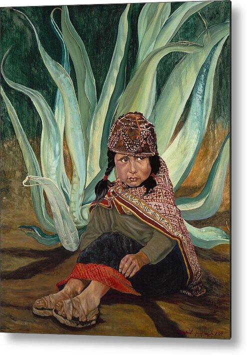 Peru Metal Print featuring the painting Girl with Agave by Christine Lytwynczuk