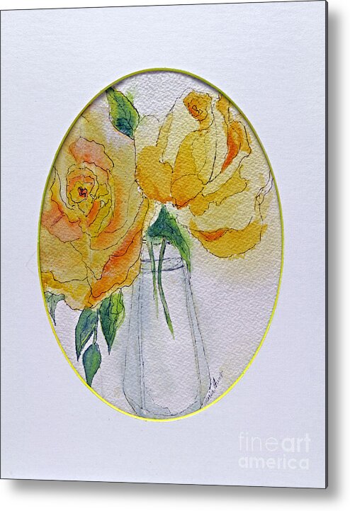 Floral Metal Print featuring the painting Yellow Roses in Orrefors by Maria Hunt