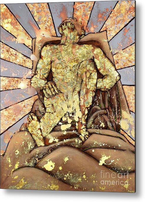 Golden Man Metal Print featuring the painting Golden Man On The Precipice by Cynthia Parsons
