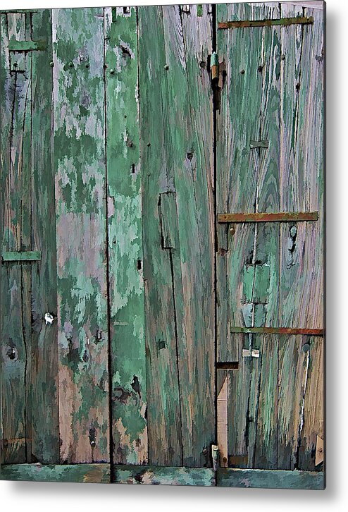 Americana Metal Print featuring the photograph Green Wooden Weathered Barn Door by David Letts