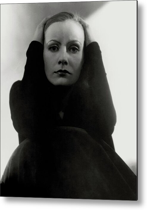 Actress Metal Print featuring the photograph Greta Garbo Wearing A Black Dress by Edward Steichen