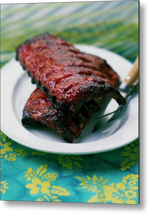 Cooking Metal Print featuring the photograph Grilled Ribs On A White Plate by Romulo Yanes