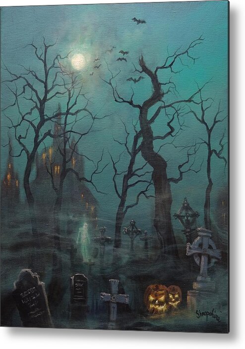  Cemetery Metal Print featuring the painting Halloween Ghost by Tom Shropshire
