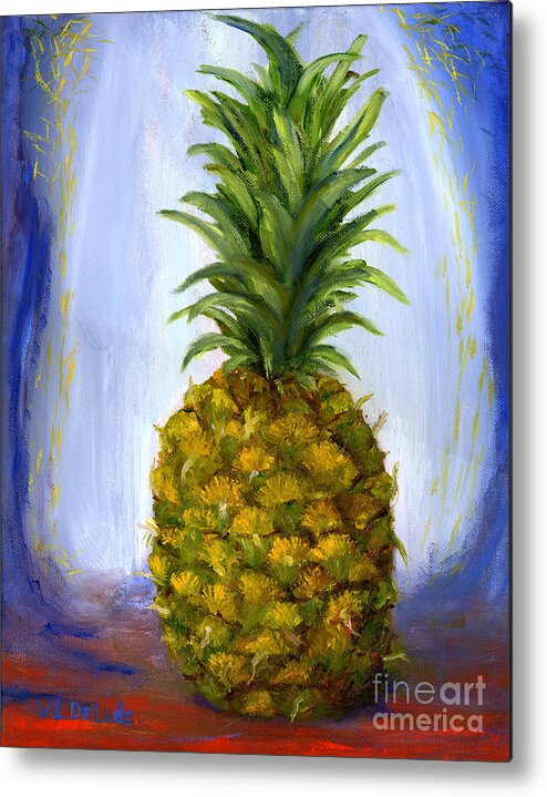 Pineapple Metal Print featuring the painting Hand Painted Pineapple Fruit by Lenora De Lude