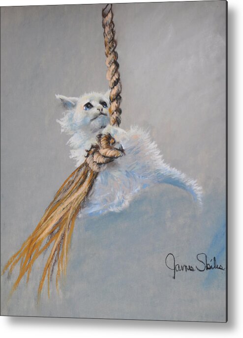 Cat Drawing Metal Print featuring the painting Hanging On by James Skiles