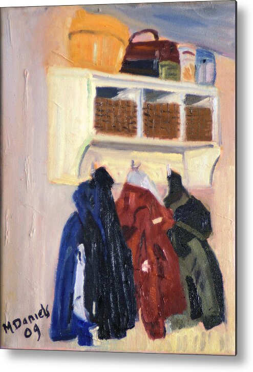 Still Life Winter Coat Feeling Metal Print featuring the painting Hanging Out by Michael Daniels