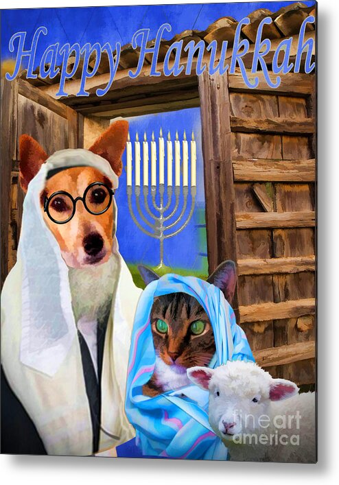 Canine Thanksgiving Metal Print featuring the digital art Happy Hanukkah - 2 by Kathy Tarochione