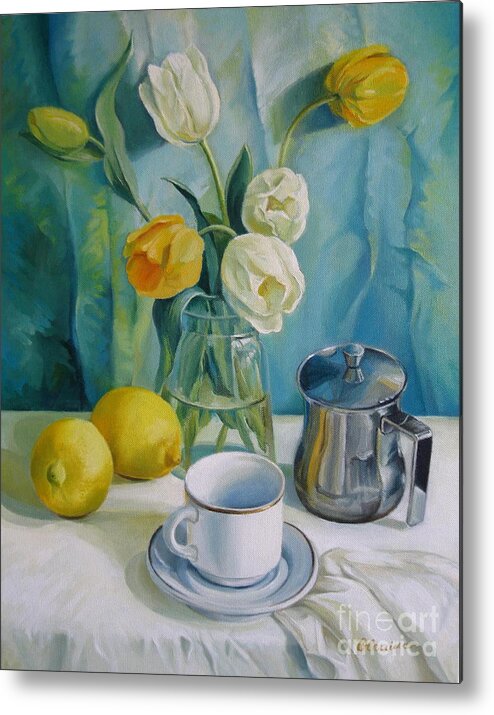 Still Life Metal Print featuring the painting Happy morning by Elena Oleniuc