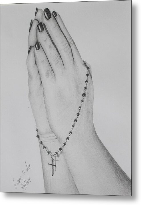 Praying Metal Print featuring the drawing Her Praying Hands by Gregory Lee