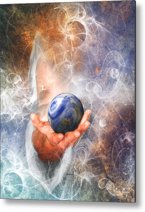 He's Got The Whole World In His Hand Metal Print featuring the digital art He's Got the Whole World in His Hand by Jennifer Page