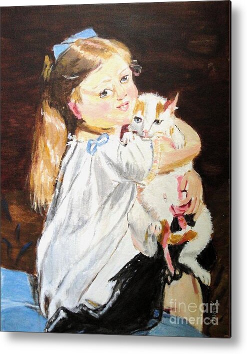 Little Girls Metal Print featuring the painting Holding On by Judy Kay